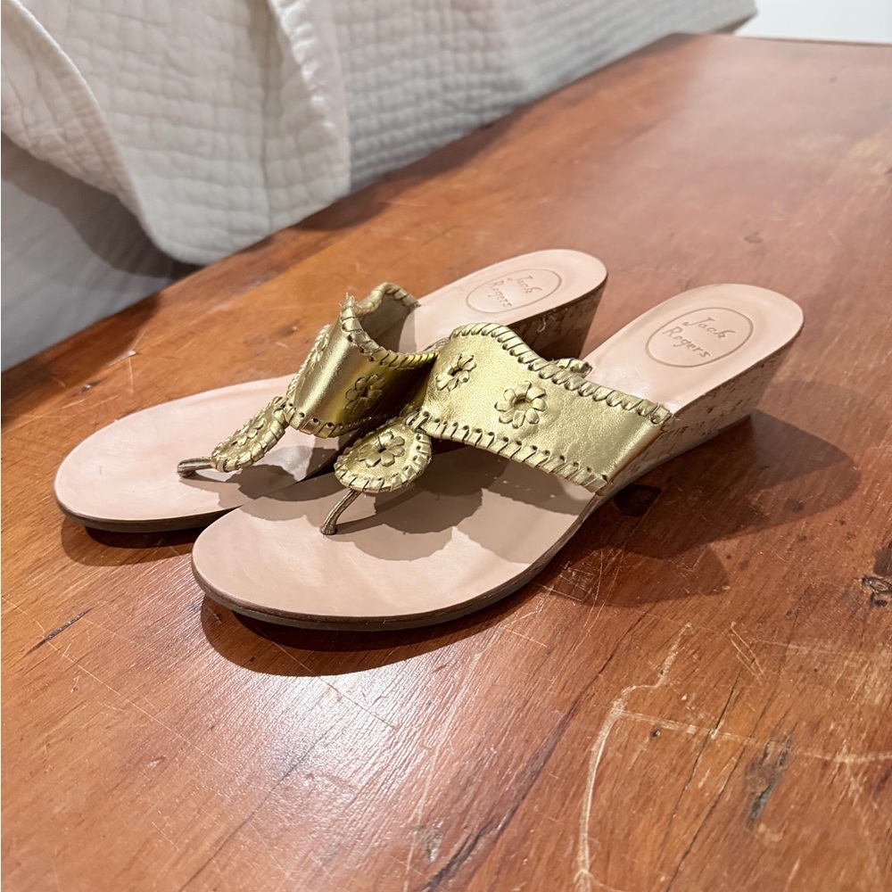 Jack Rogers Gold Wedge Sandals